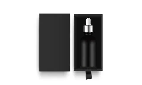 Black Dropper Bottle Inside Rectangular Box, Top View Stock Illustration