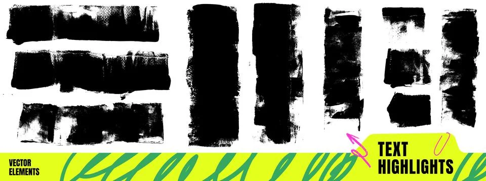 Black dry roller ink set with horizontal bars, upright strokes, and square Stock Illustration
