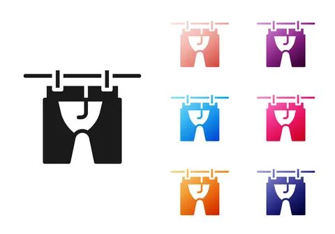 Black Drying clothes icon isolated on white background. Clean shirt. Wash Stock Illustration