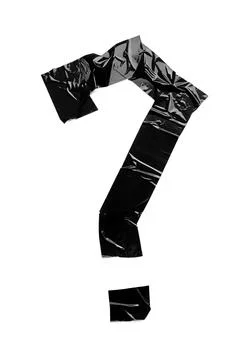 Black duct tape question mark symbol on white background, uncertainty and pro Stock Photos