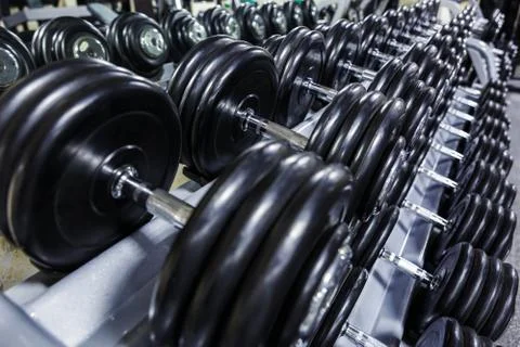 Black dumbbell set. Stock Photos