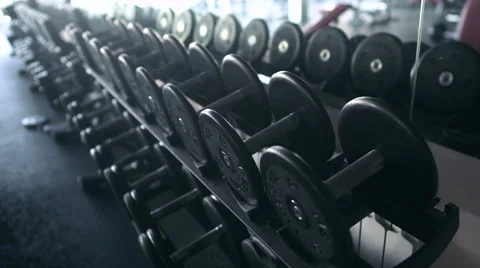 Black Dumbbells In The Gym Video stock 64320352