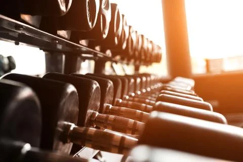 Black dumbbells set Stock Photos