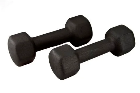 Black dumbells on white background Stock Photos