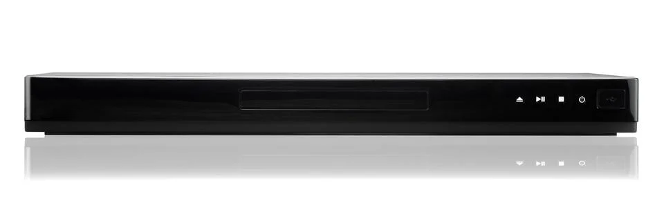 Black DVD player with control panel isolated on white Stock Photos