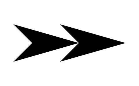 Black dynamic arrow icon, Double chevron pointer graphic, Modern forward dire Stock Illustration