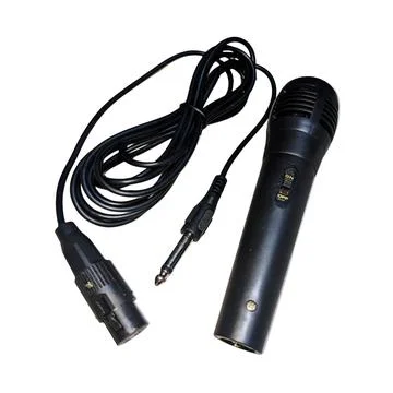 Black Dynamic Microphone with XLR to Jack Cable 스톡 사진