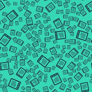 Black E-Book reader icon isolated seamless pattern on green background. Vector Illustrazione stock