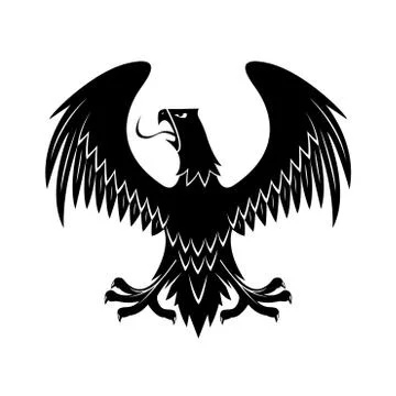 Black eagle with extended wings heraldic icon Stock Illustration