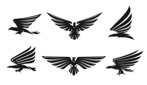 Black eagle, falcon, hawk icons of heraldic birds Illustrazione stock