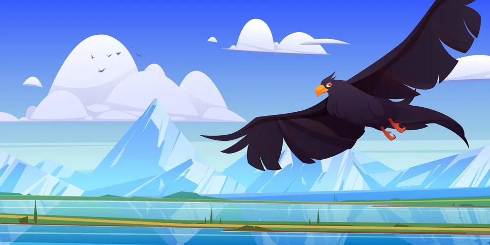 Black eagle, falcon or hawk with outspread wings Stock Illustration