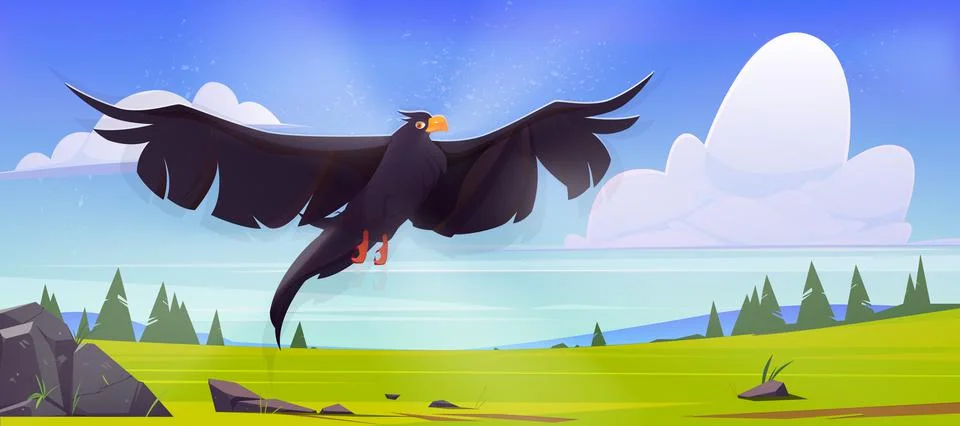Black eagle, falcon or hawk with outspread wings Stock Illustration