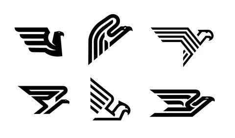 Black eagle hawk and falcon bird icons set Stock Illustration