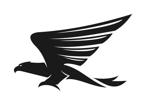 Black eagle or flying hawk abstract icon or label Illustrazione stock