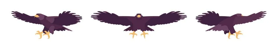 Black eagle set, large powerful bird, massive wings in flight Stock Illustration