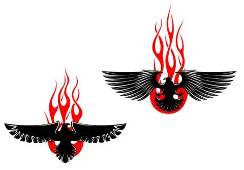 Black eagles with tribal flames Stock Illustration