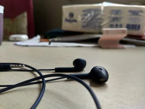 Black earphone Foto stock