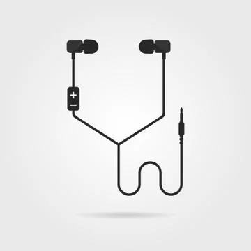 Black earphones with shadow Illustrazione stock