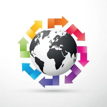 Black earth with colored arrows Illustrazione stock