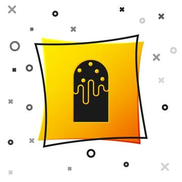 Black Easter cake icon isolated on white background. Happy Easter. Yellow square Illustrazione stock