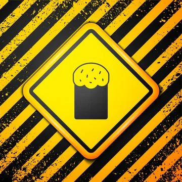 Black Easter cake icon isolated on yellow background. Happy Easter. Warning sign Stock Illustration