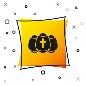 Black Easter egg icon isolated on white background. Happy Easter. Yellow square Stock Illustration