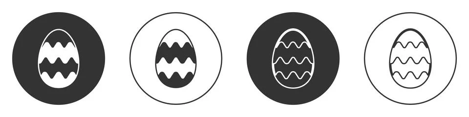 Black Easter egg icon isolated on white background. Happy Easter. Circle button Ilustración de archivo