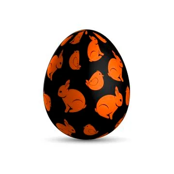Black Easter egg with orange birds and Easter bunnies Stock Illustration