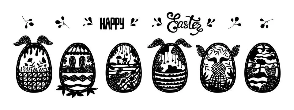 Black Easter eggs patterns designs Stock Illustration