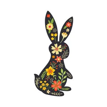 Black Easter Rabbit with Flowers and Floral Decoration Inside Vector Illustrazione stock