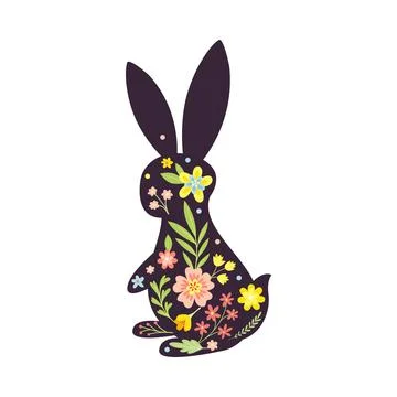 Black Easter Rabbit with Flowers and Floral Decoration Inside Vector Illustrazione stock