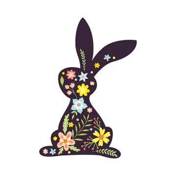 Black Easter Rabbit with Flowers and Floral Decoration Inside Vector Illustrazione stock