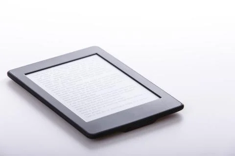 Black ebook reader or tablet on white background Stock Photos