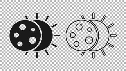 Black Eclipse of the sun icon isolated on transparent background. Total sonar Ilustração Stock