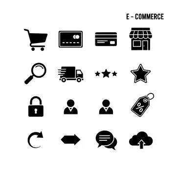 Black eCommerce icon set white background Stock Illustration