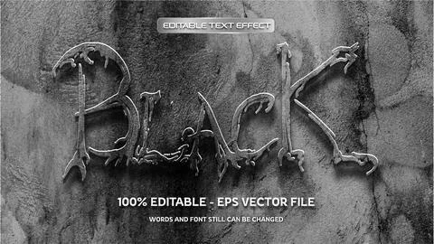 Black editable text effect with natural wall background Stock Illustration