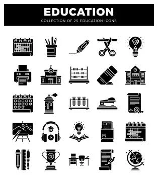 Black educational icons on white background. Stock Illustration