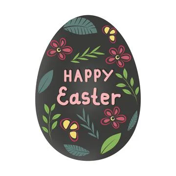 Black egg with pink happy Easter inscription Stock Illustration