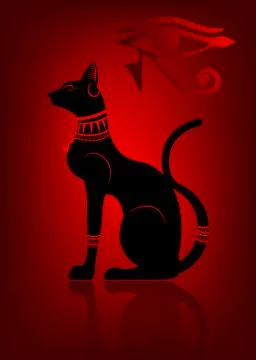 Black Egyptian cat. Bastet, ancient Egypt goddess, statue profile Stock Illustration