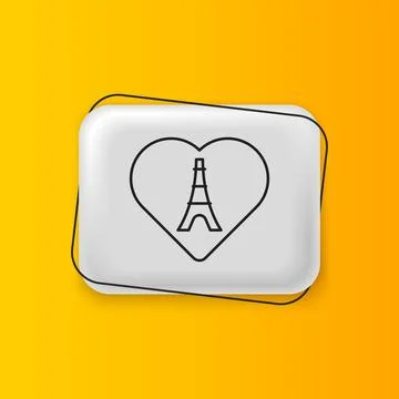 Black Eiffel tower with heart icon isolated on yellow background. France Pa.. Stock Illustration