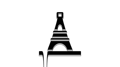 Black Eiffel tower icon isolated on white background. France Paris landmark Stock Footage 233889295