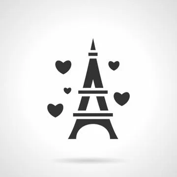 Black Eiffel Tower romance vector icon Stock Illustration