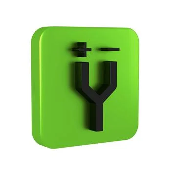 Black Electric cable icon isolated on transparent background. Green square .. Stock Illustration