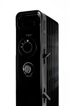 Black electric convector, controls, 45 degree view Stock Photos