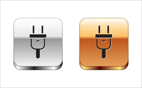 Black Electric plug icon isolated on white background. Concept of connection and Illustrazione stock