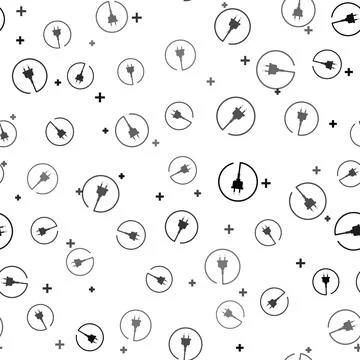 Black Electric plug icon isolated seamless pattern on white background. Concept Stockillustratie