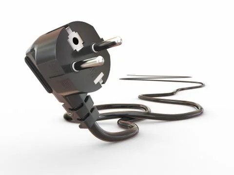 Black electric plug on white background. 3d Stock Illustration