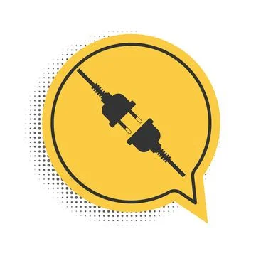 Black Electric wire plug and socket icon isolated on white background. Yellow Stock Illustration