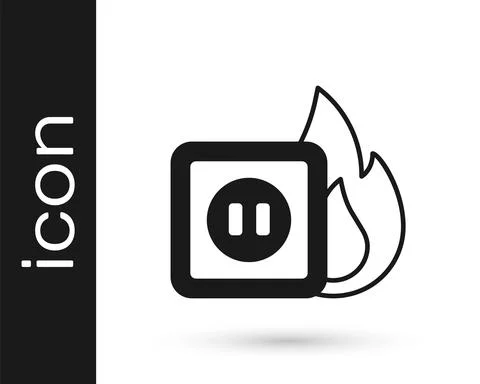 Black Electric wiring of socket in fire icon isolated on white background Stock Illustration