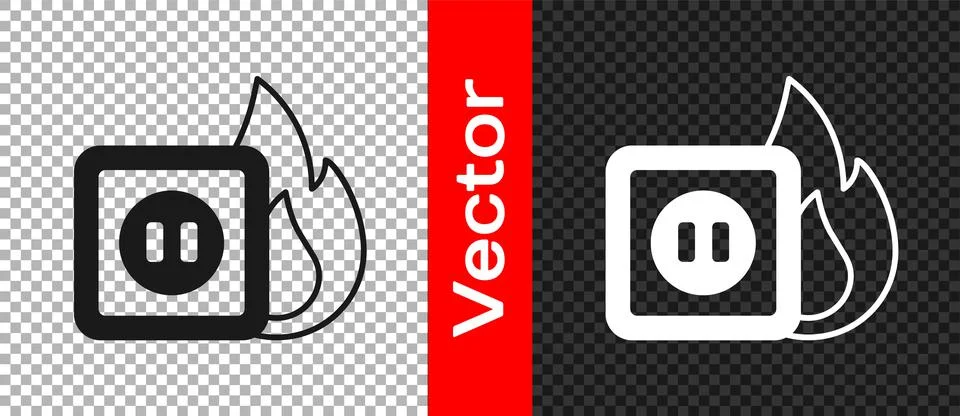Black Electric wiring of socket in fire icon isolated on transparent backgrou Stock Illustration